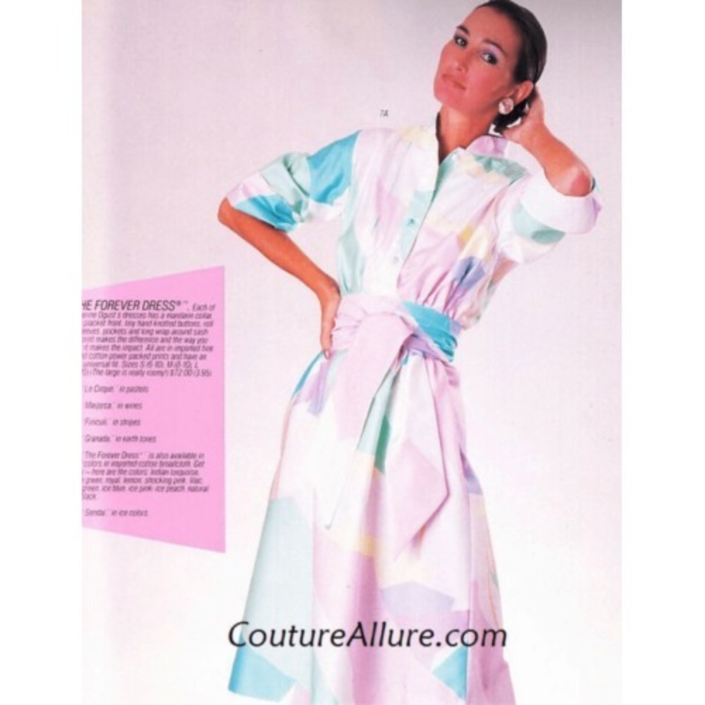 70s VTG‎ Katherine Gust Vintage 80s Pastel Plaid Dress Belted Midi Secretary